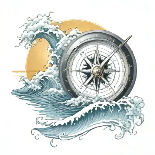 Compass Rose Inside Pipeline Wave Crashing With Sun Rays Breaking Through