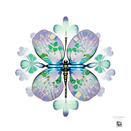 Lucky 5 Leaf Clover With Dragonfly On Top