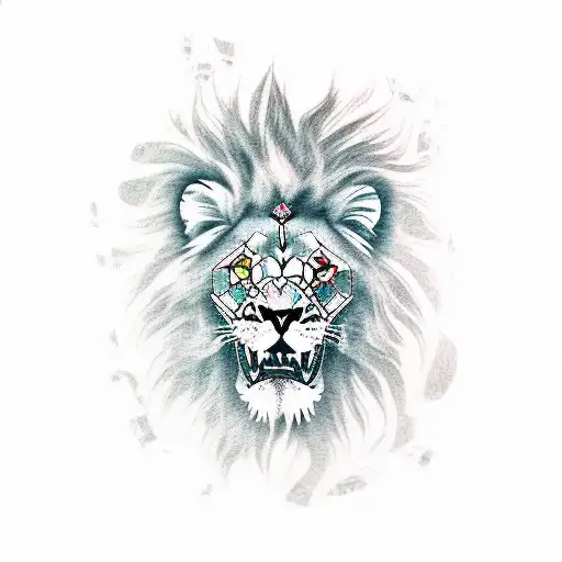 Arm Sleeve Tattoo With Lion And Latin Saying That Symbolizes Discipline And Conquering