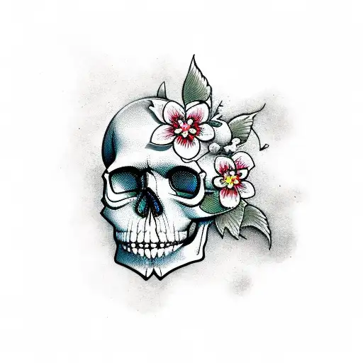 Skull With Cherry Blossom