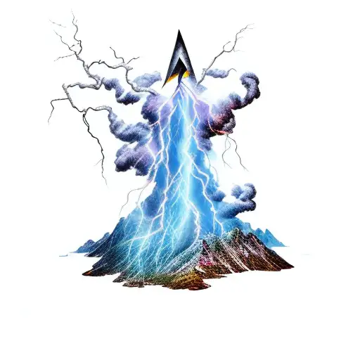 Wizard Summoning Lightning In Distance On Mountain