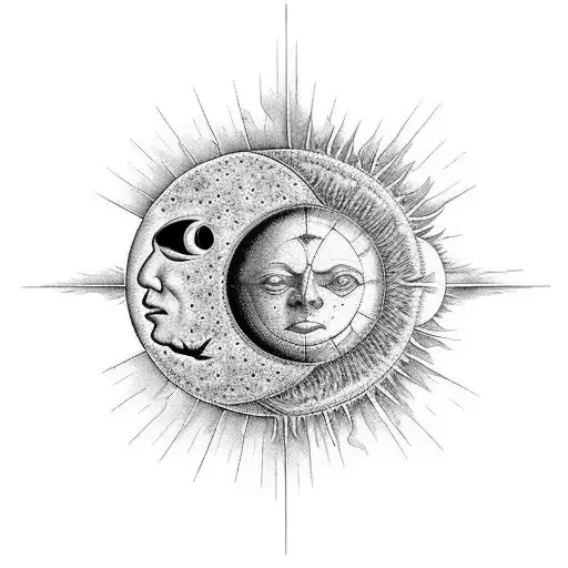 Apstact Sun And Moon Black And White