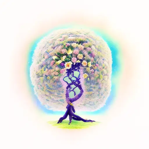 Tree Of Life With Branches And Flowers An Plants That Climb Up The Tree