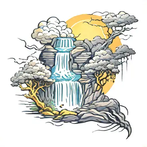 Waterfall With Lightning Storm