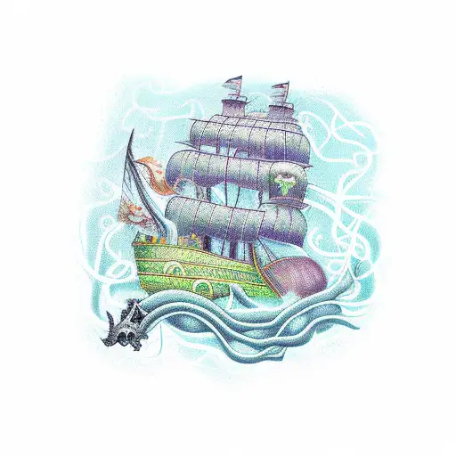 Pirate Ship Atop A Sea Of Writhing Vines