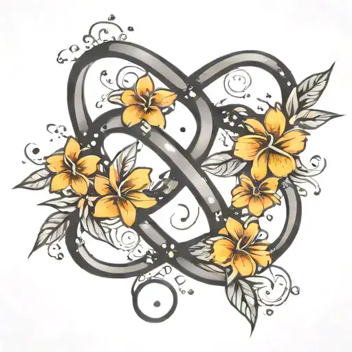 Simple Infinity Symbol Surrounded By Black Stars And Orange Plumerias