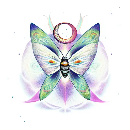 Moth With Crescent Moon In Background