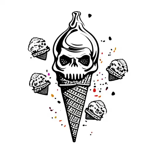 Ice Cream Cone With A Melting Skull Instead Of Ice Cream