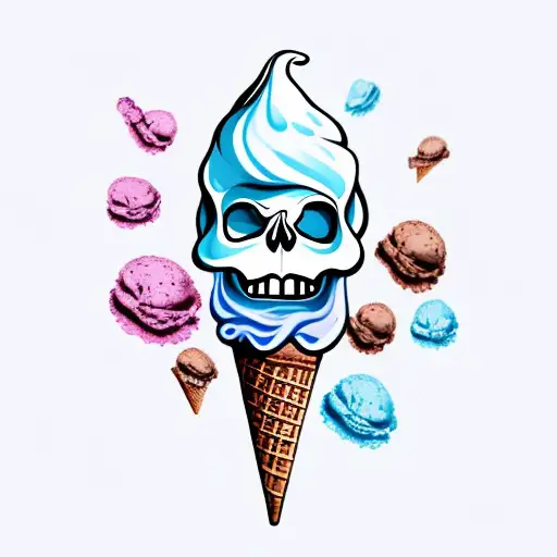 Ice Cream Cone With A Melting Skull Instead Of Ice Cream