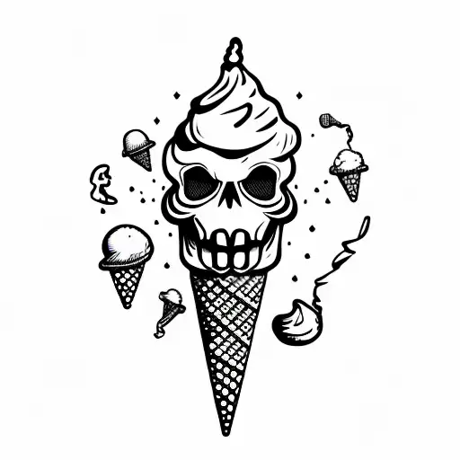 Ice Cream Cone With A Skull That Looks Like It's Melting Instead Of Ice Cream