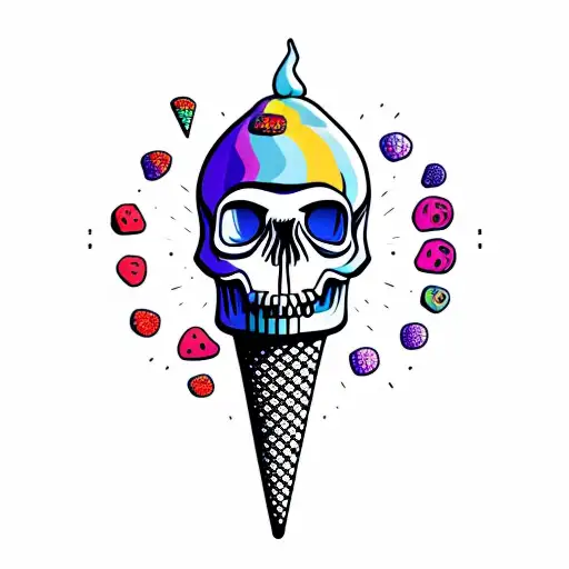 Colorful Ice Cream Cone With A Skull Instead Of Ice Cream