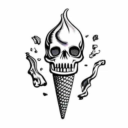 Colorful Ice Cream Cone With A Skull Instead Of Ice Cream