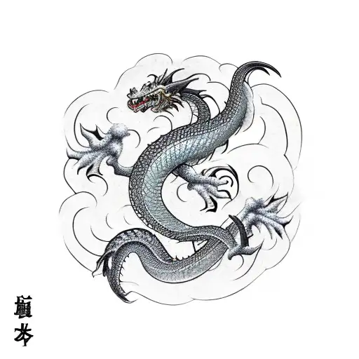 A Japanese Dragon Intertwined With Norse Runes Representing Strength And Power
