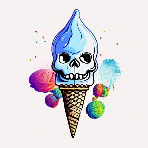 Ice Cream Cone With A Melting Skull Instead Of Ice Cream