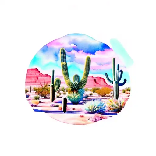 Arizona Desert Scene In Watercolor