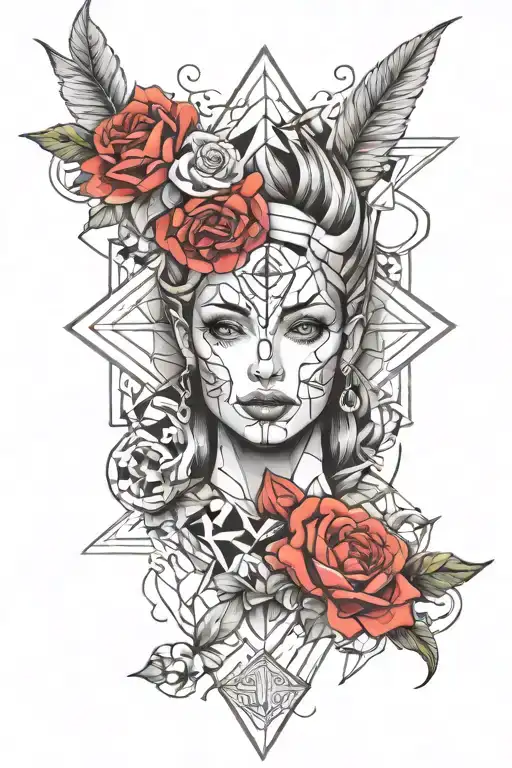 Realism Tattoo With Geometric Design Incorporating