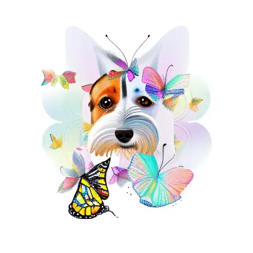 Dog Playing With Two Butterflies