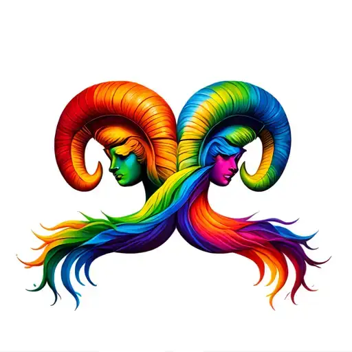 Rainbow Twins Aries Zodiac Sign Intertwined