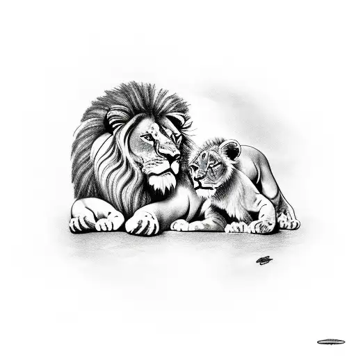 Lion With Two Cubs Half Sleeve