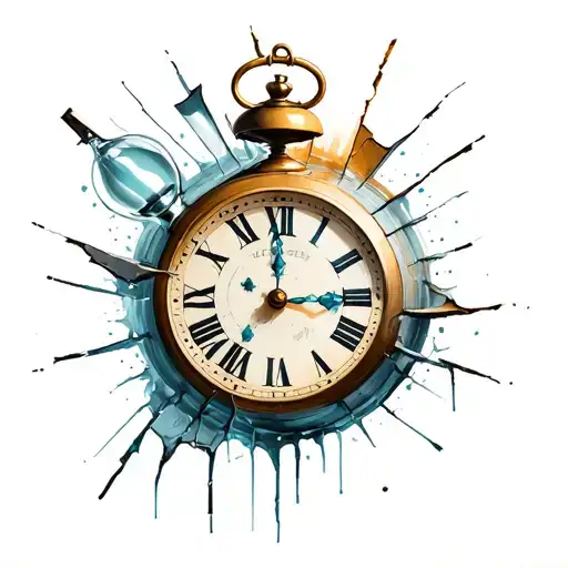 Crumbling Clock And Broken Hour Glass