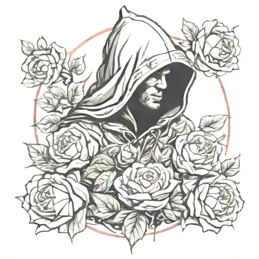 Hooded Warrior Surrounded By Glowing Roses