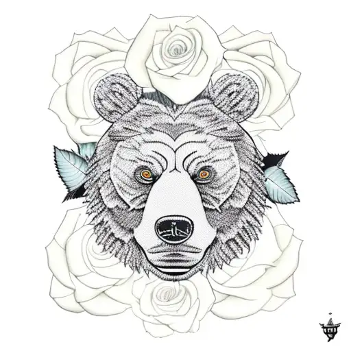Fierce Bear With Black Roses