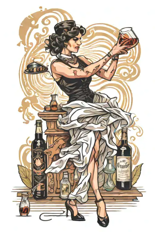 Female Tango Dancer With Bottle Of Fernet Resembling A Past Travel Experience