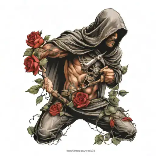 Hooded Warrior Surrounded By Roses