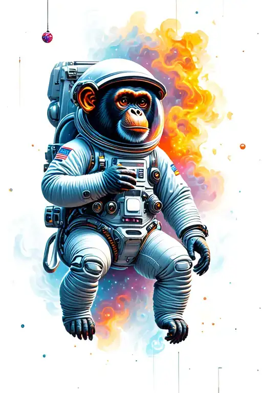 Cyberpunk Chimpanzee Astronaut Floating In Space