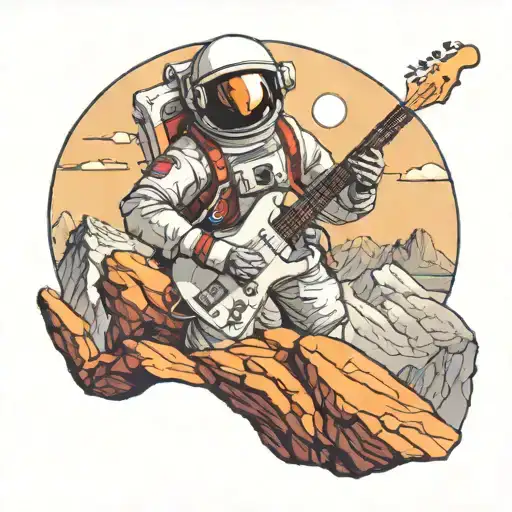 An Astronaut Playingf Guitar On A Mountain Summit