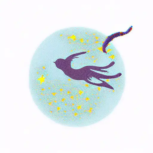 Flying Birds Forming A Cat Silhouette Against A Starry Night Sky