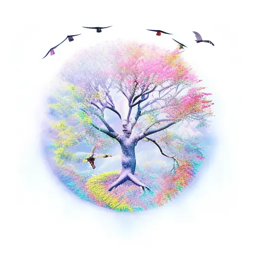 Tree Of Life With Flying Birds