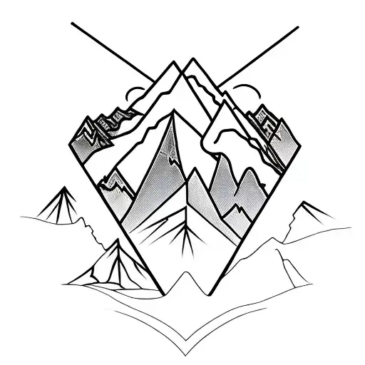 A Stylized Mountain Peak With A Film Projector Shining Light On It