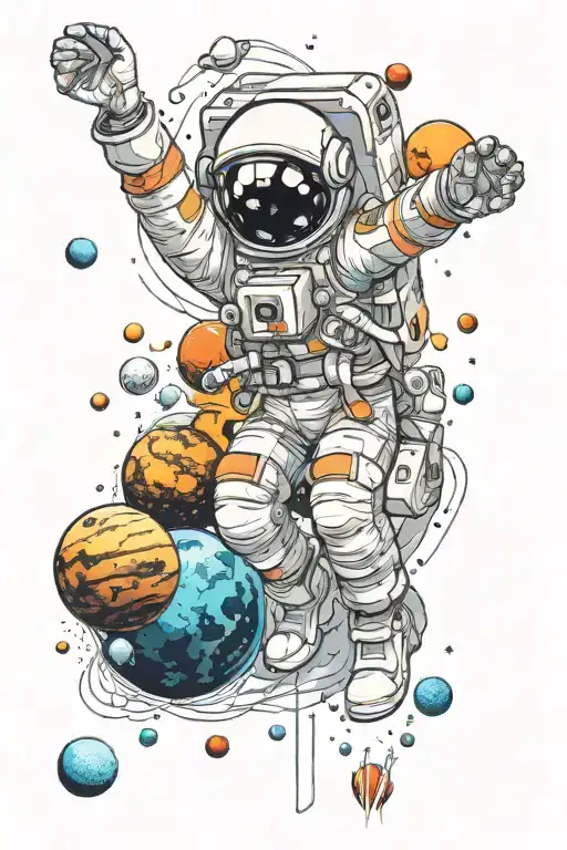 Astronaut Falling Through Space Surrounded By Planets
