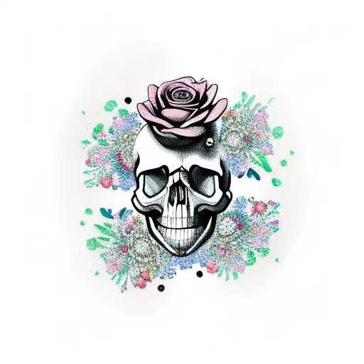 Skull With Flowers Coming Out Of Its Eye Socket