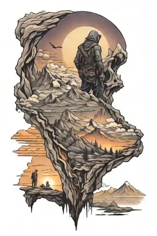 Assassin Looking At Mountains Durning Sunset