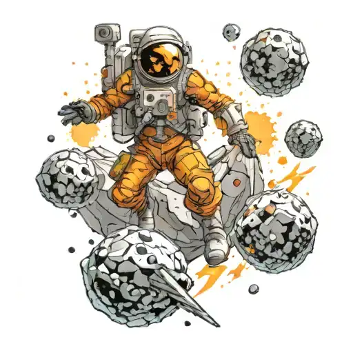 Space Warrior Jumping Between Asteroids