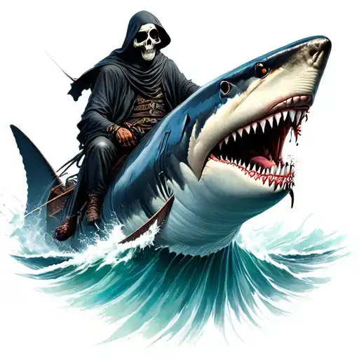 Grim Reaper Riding A Shark