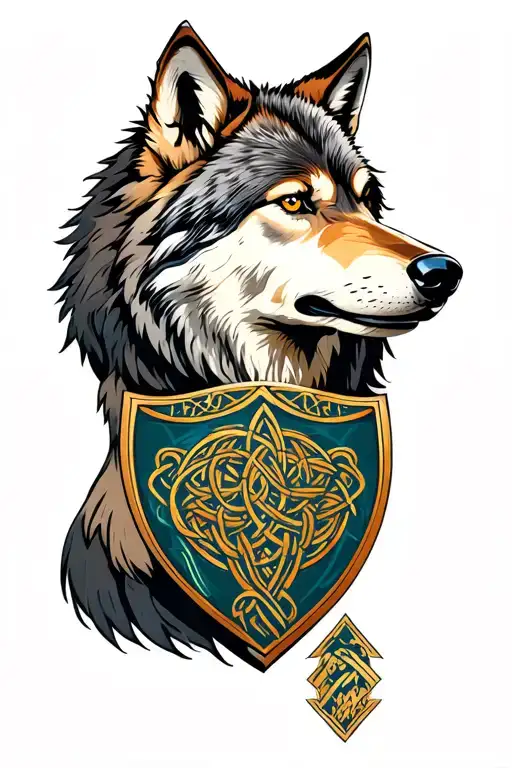 Celtic Wolf Looking Forward On Shield