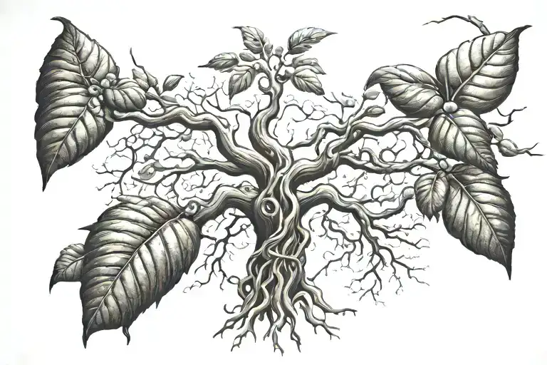 Combine A Cacao Tree With A Neuron To Symbolize The Connection Between Nature And The Mind