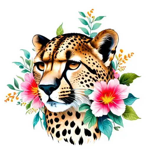Cheeta Outline With Floral Design
