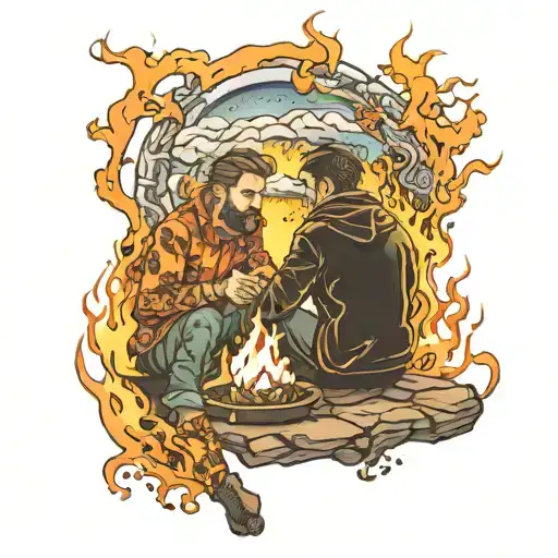 Brothers Bonding Around Fire