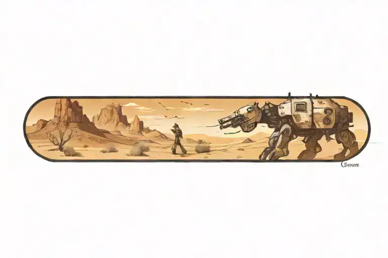 Wounded Mech Walking In Desert Landscape