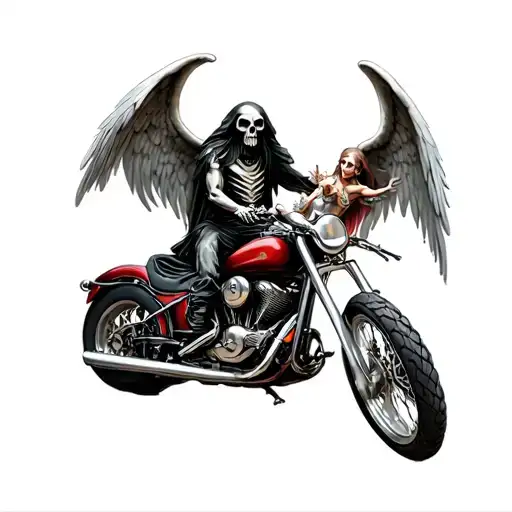 Reaper Demon And Angel On A Motorcycle