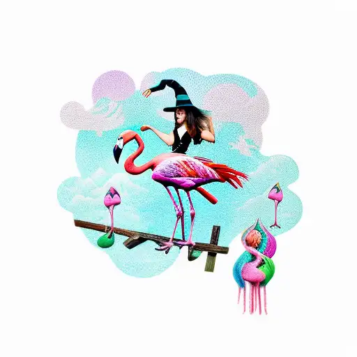 Witch Riding A Flamingo