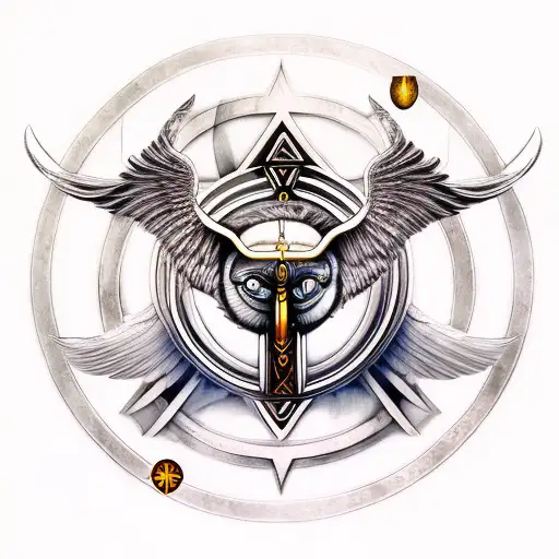Nordic Symbol Odin With Valkeryie Wings