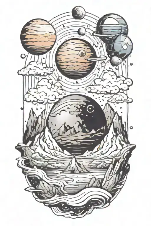 Mountains Leading Into Space With Planets