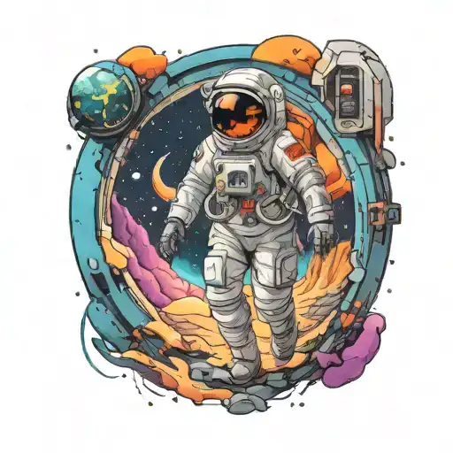 Astronaut Walking Into Portal Surrounded By Space
