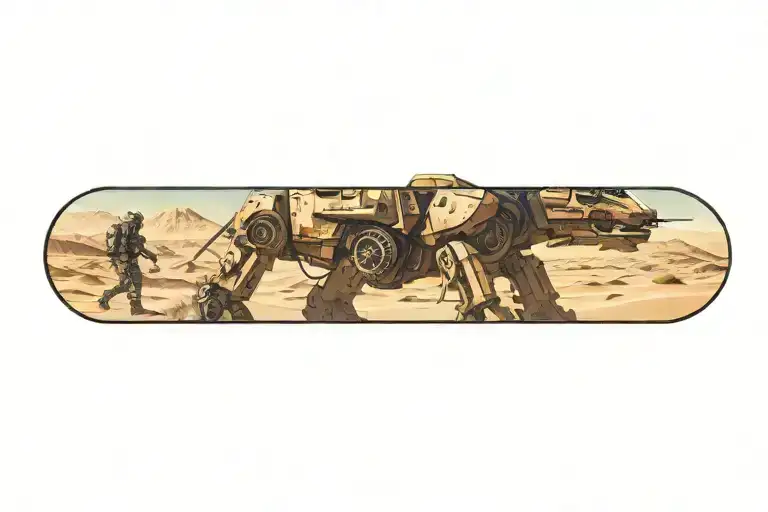 Wounded Mech Walking In Desert Landscape