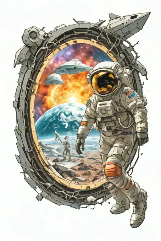 Astronaut Walking Into Massive Portal Universe Connection